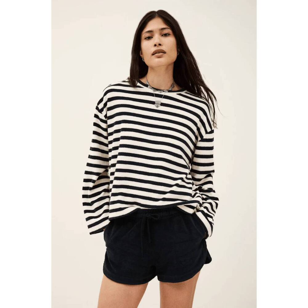 ba&sh Black and White Striped Long-Sleeve Top